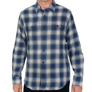 Filson Vintage Flannel Work Shirt Blue Yellow White Plaid Size Large